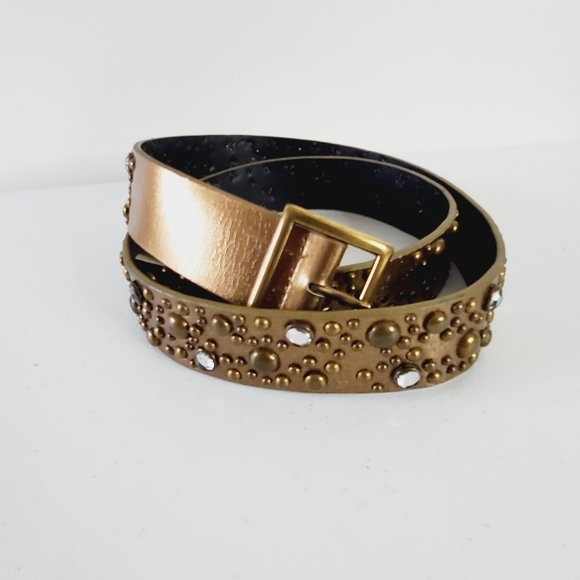 Studded Jeweled Leather Belt Size 18/20 Lane Bryant Western Bronze Studded Y2K - Picture 12 of 12